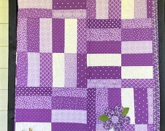 Purple Flower Quilt, Baby Quilt, Modern Quilt, Gender Neutral Quilt, Baby Blanket, Baby Bedding, Shower Gift, Heirloom Quality Quilt
