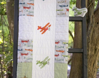 Bi-Plane Quilt, Gray, White, Baby Boy Quilt, Handmade Baby Quilt, Baby Blanket, Modern Baby Quilt, Nursery Bedding, Baby Shower Gift