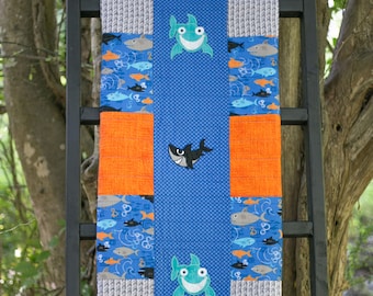 Shark Baby Quilt, Blue and Black Quilt, Boy Quilt, Handmade Baby Quilt, Baby Blanket, Modern Baby Quilt, Nursery Bedding, Baby Shower Gift