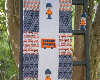 London Baby Quilt, Navy and Orange Quilt, Baby Boy Quilt, Handmade Baby Quilt, Baby Blanket, Modern Baby Quilt, Nursery Bedding