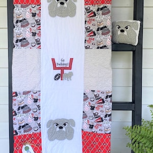 Georgia Bulldogs Baby Quilt, Gray, White, Red, Handmade Baby Quilt, Baby Blanket, Modern Baby Quilt, Nursery Bedding, Baby Shower Gift
