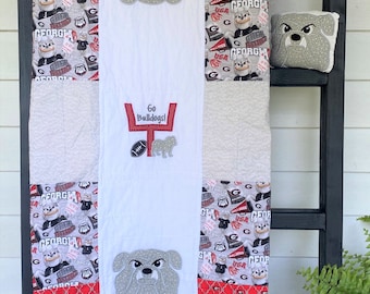 Georgia Bulldogs Baby Quilt, Gray, White, Red, Handmade Baby Quilt, Baby Blanket, Modern Baby Quilt, Nursery Bedding, Baby Shower Gift