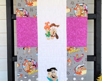 Flintstones Quilt, Gray, Pink Quilt, Handmade Baby Quilt, Baby Blanket, Modern Baby Quilt, Nursery Bedding, Baby Shower Gift, Girl Quilt,