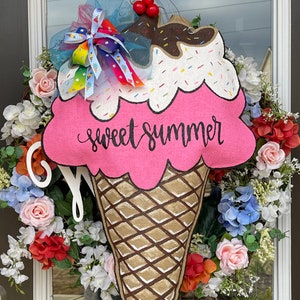 Summer Icecream burlap door hanger holiday decor door wreath summer door hanger