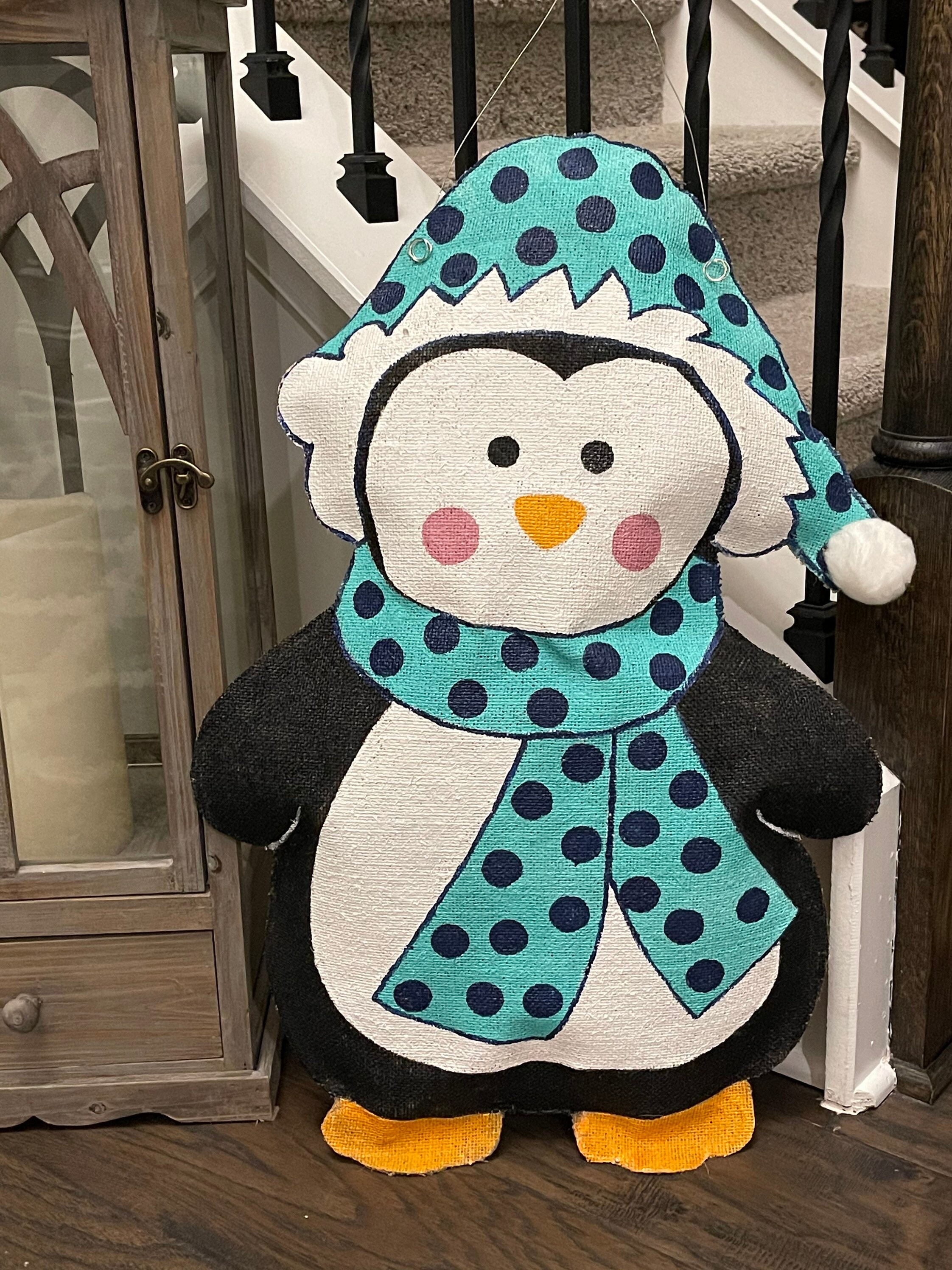 Snowman Penguin winter burlap door hanger