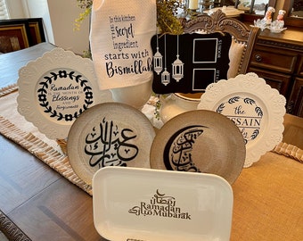 Eid decorations Ramadan decor serving tray towel Muslim Islamic plate Muslim kitchen towel dua