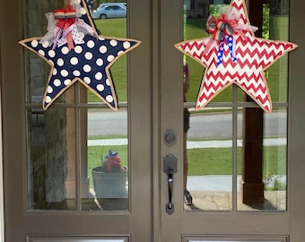 Summer door hanger patriotic 4th July star holiday burlap door hanger door wreath Memorial Day