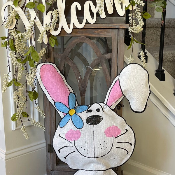Easter bunny burlap door hanger spring door burlap wreath holiday door hanger girl or boy bunny