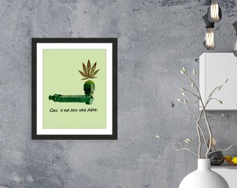 Ceci N'est Pas Une Pipe Art Print | Magritte Inspired Cannabis Wall Decor | Stoner Gift for Art Lover