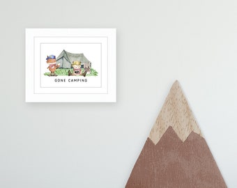 Gone Camping Framed Print | Watercolor Bear Nursery Wall Art | Outdoor Kids Room Decor | Baby Shower Gift