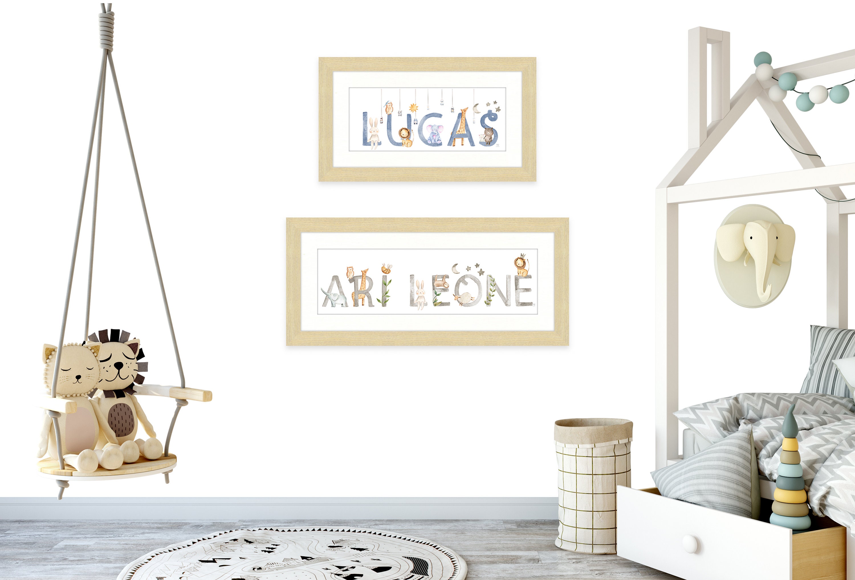 Framed Custom Baby Name Nursery Wall Art Print Animal Etsy
