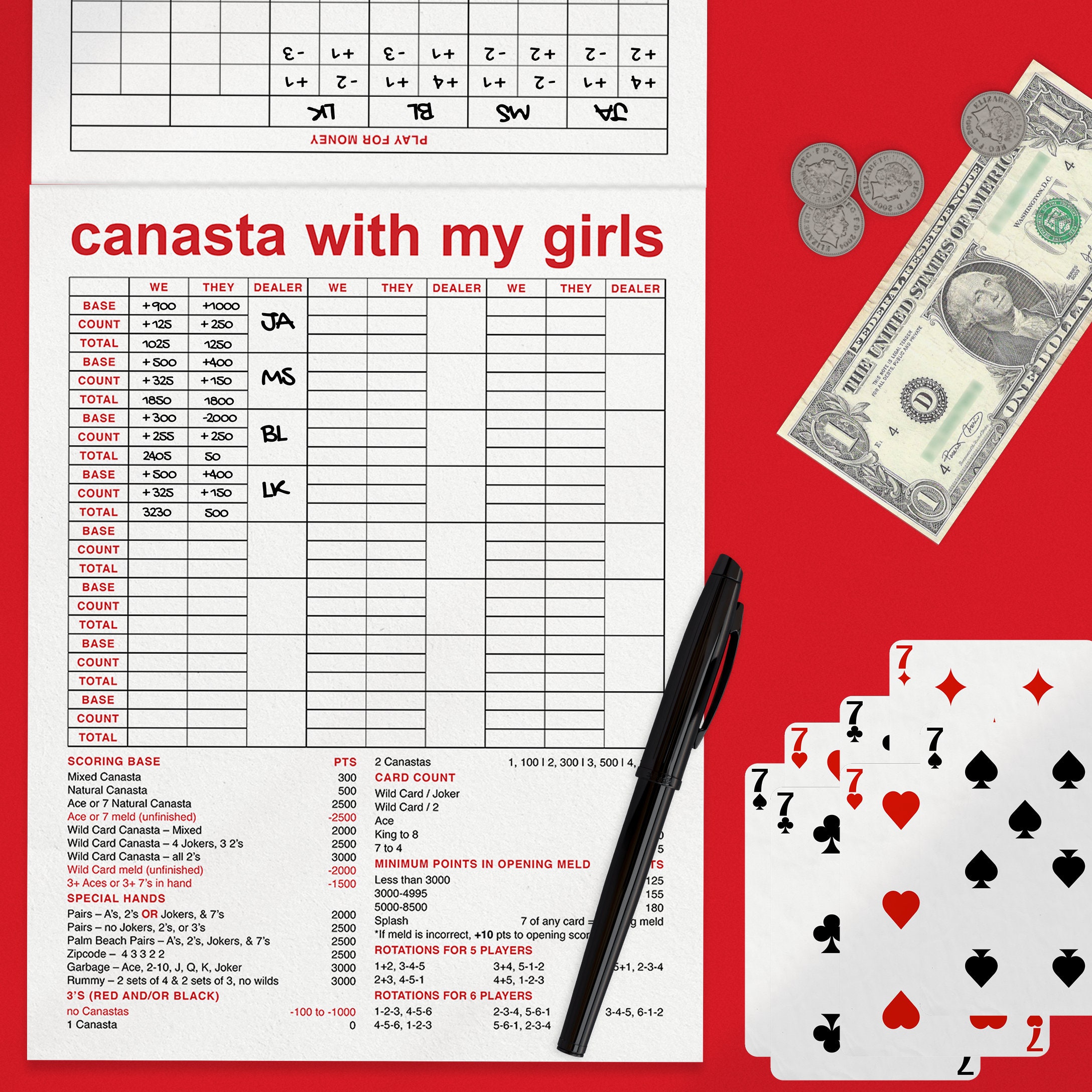 Canasta Scoring Pad Large or Small Personalized Name or with My Girls