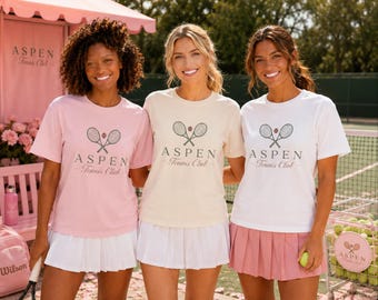 Vintage Tennis Emblem Tee | Aspen Tennis Club Crossed Racquets Logo | Comfort Colors Sports Tee | Tennis Gift