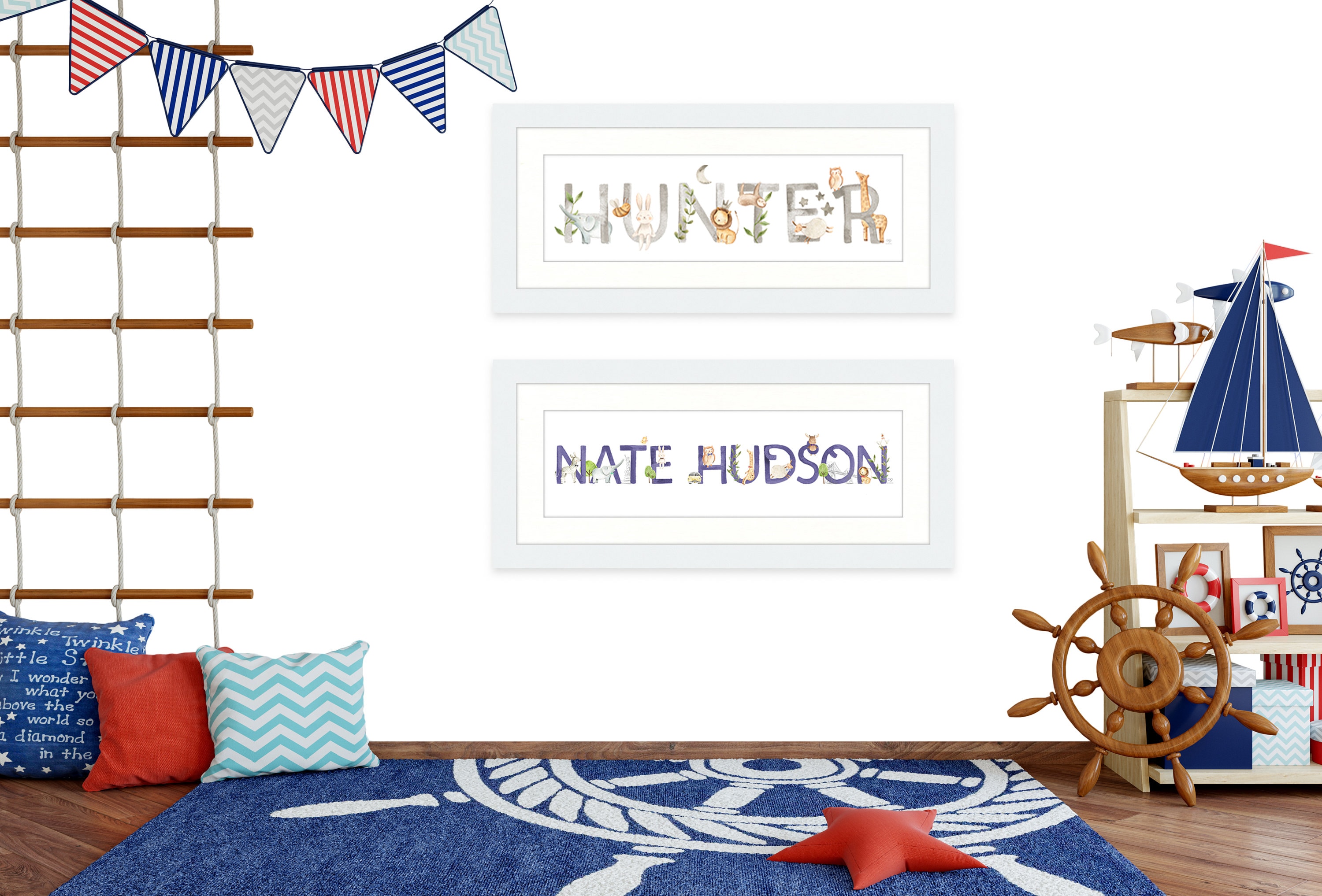 Framed Custom Baby Name Nursery Wall Art Print Animal Etsy