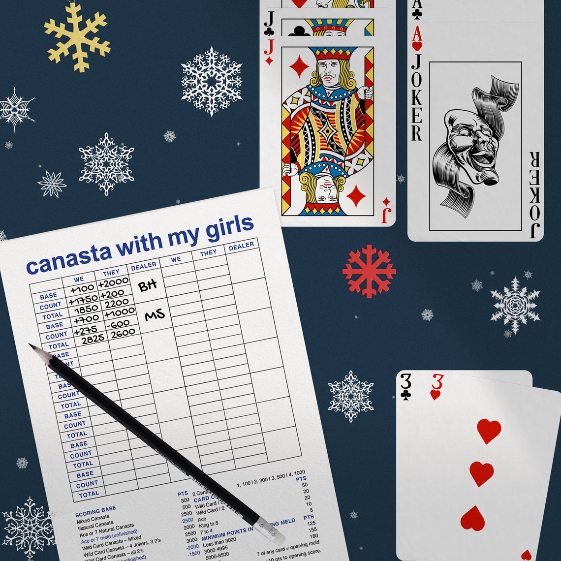 Canasta Scoring Pad Large or Small Personalized Name or with My Girls