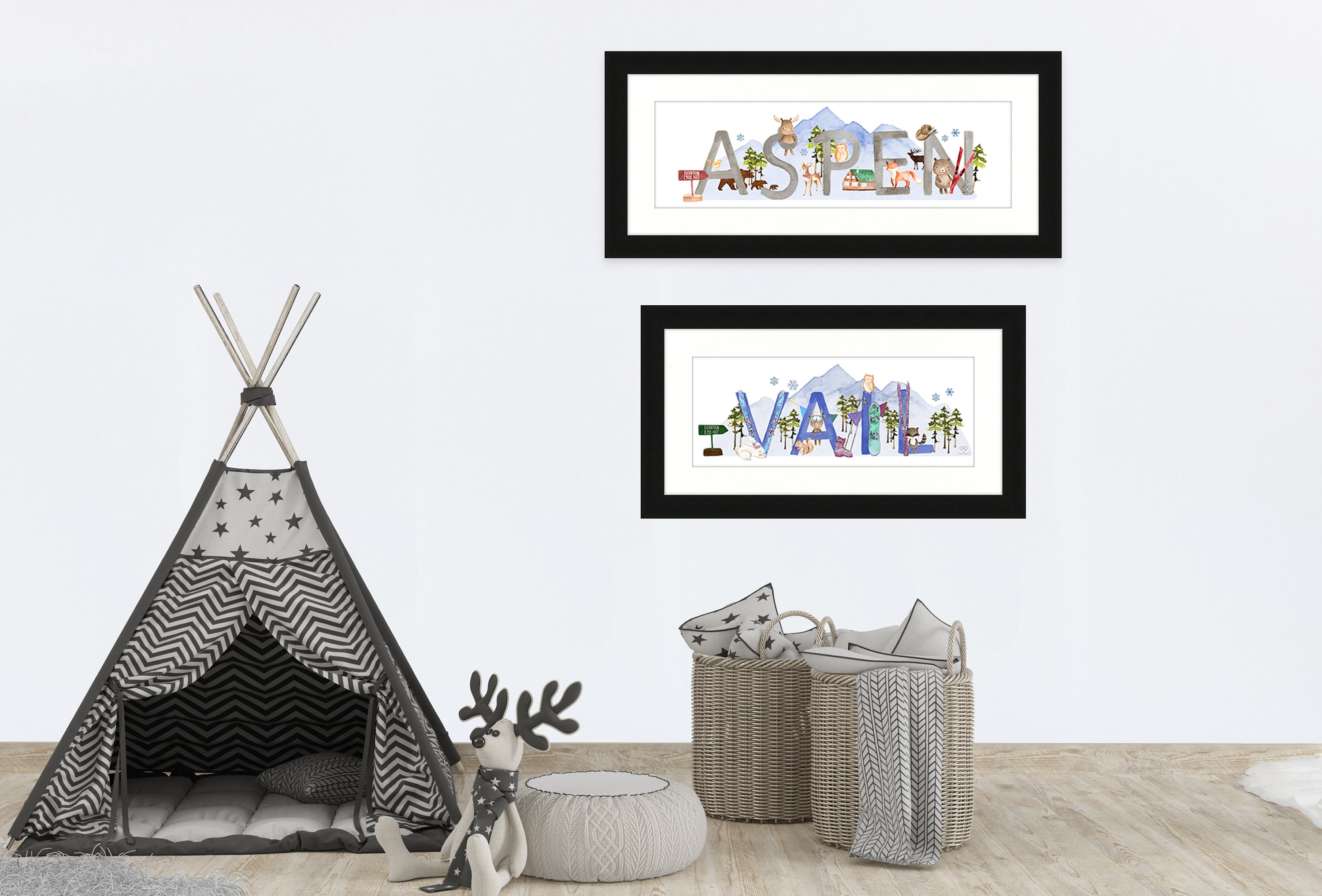 Framed Custom Baby Name Nursery Wall Art Print Animal Etsy