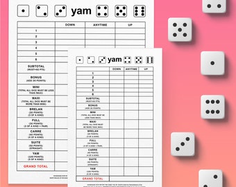 Personalized Yam Score Pad | Custom Name Gift for Yam Dice Game Players | French Yahtzee Scorekeeper | Large or Small