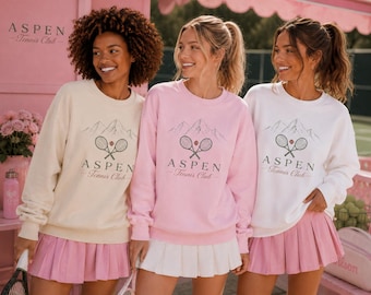 Classic Tennis Logo Crewneck | Aspen Tennis Club Chest Embroidery Pullover | Wrist Embroidery Option | Cozy Gift