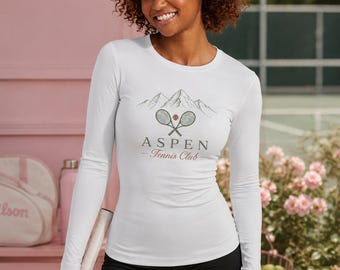 Women's UPF 50 Tennis Rashguard | Aspen Tennis Club Sun Shirt | Fitted Long Sleeve for Court and Trail | Tennis Gift