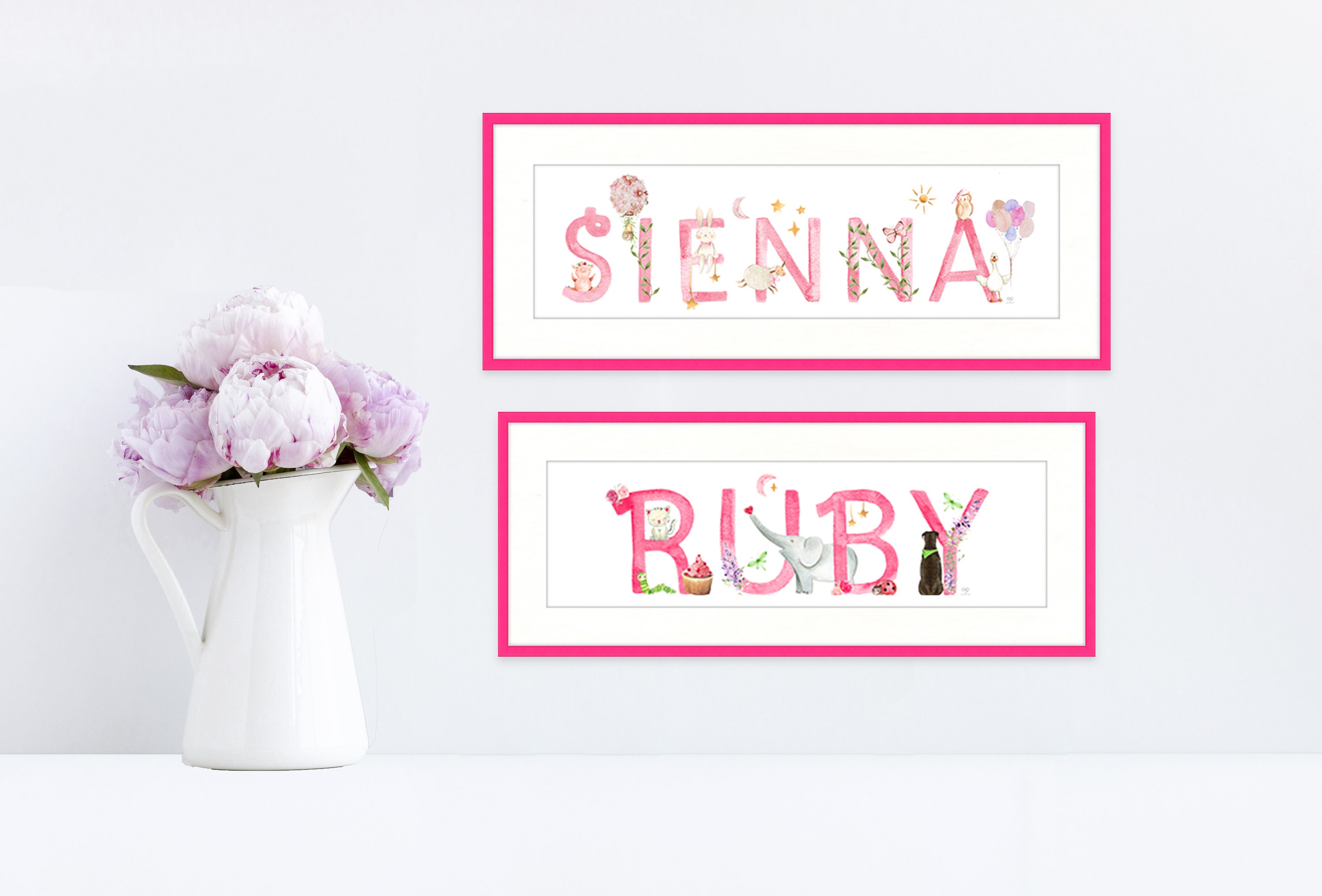 Framed Custom Baby Name Nursery Wall Art Print Animal Etsy