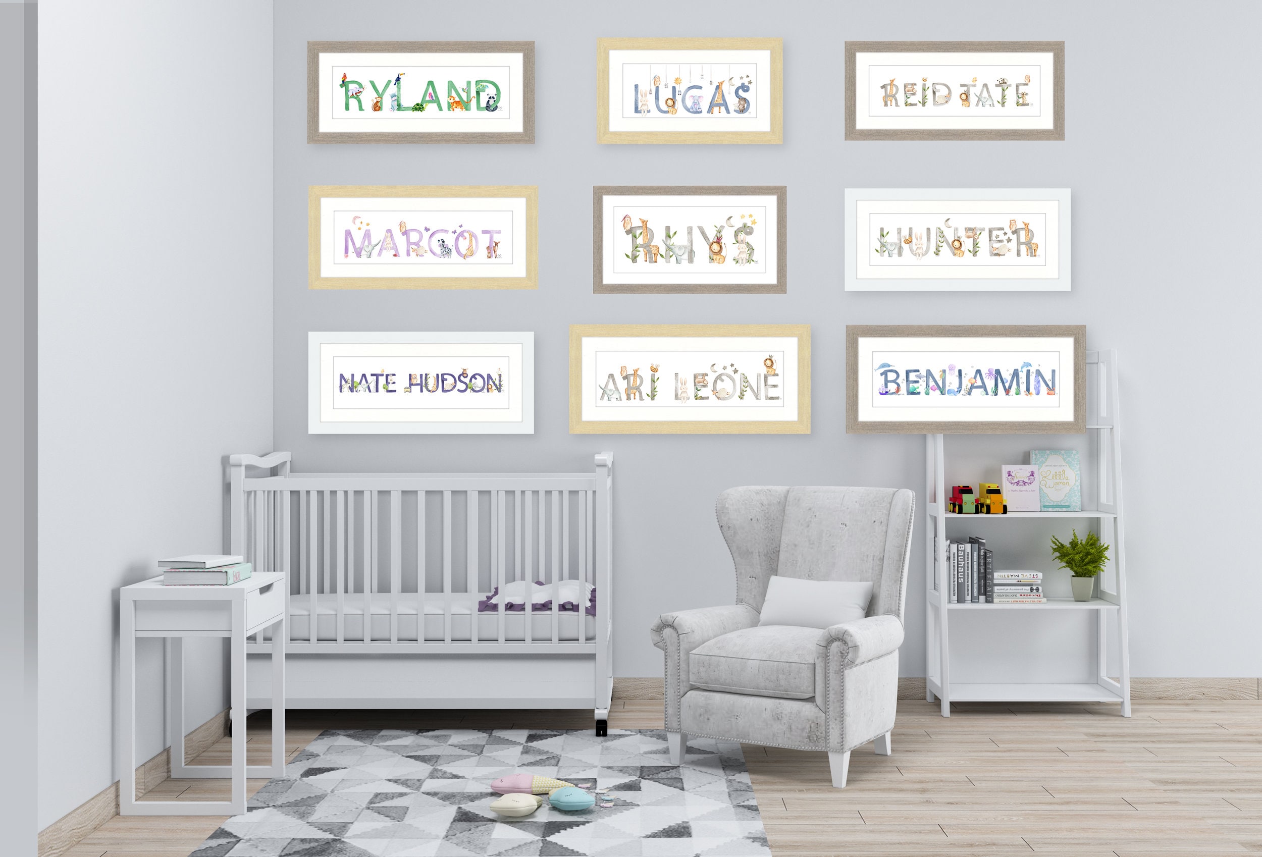 Framed Custom Baby Name Nursery Wall Art Print Animal Etsy