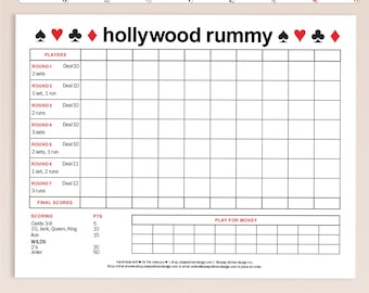Personalized Hollywood Rummy Score Pad | Custom Name Gift for Rummy Players | Oklahoma Gin Card Game Scorekeeper