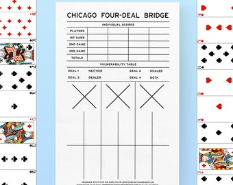 Personalized Chicago Four-Deal Bridge Score Pad | Custom Name Gift for Bridge Players | Card Game Scorekeeper | Up to 4 Players
