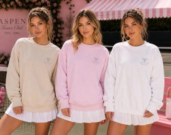 Aspen Tennis Club Crewneck Sweatshirt | Bold Mountain Back Graphic | Colorado Tennis Pullover | Cozy Gift for Her