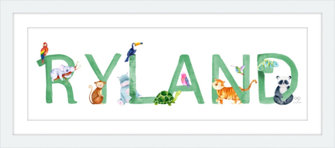 Framed Custom Baby Name Nursery Wall Art Print Animal Etsy