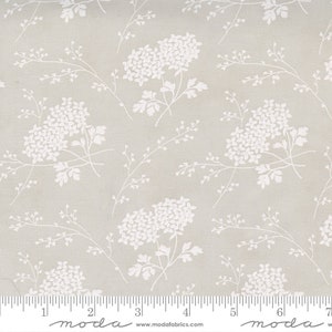 Wildflowers Hydrangea Driftwood fabric from Sister Bay by 3 Sisters for Moda navy and white quilting and sewing 44271 22