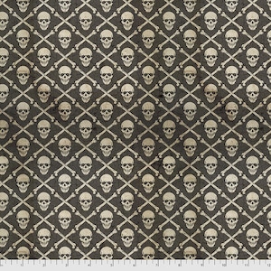 Crossbones - Black by Tim Holtz Eclectic Elements Regions Beyond Free Spirit PWTH151.BLACK cut to order quilting cotton Halloween fabric