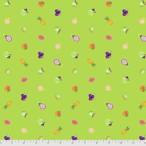 Tula Pink Daydreamer Forbidden Fruit Snacks Kiwi by Free Spirit fabrics quilting fabric 100% cotton green background with fruit PWTP175.KIWI