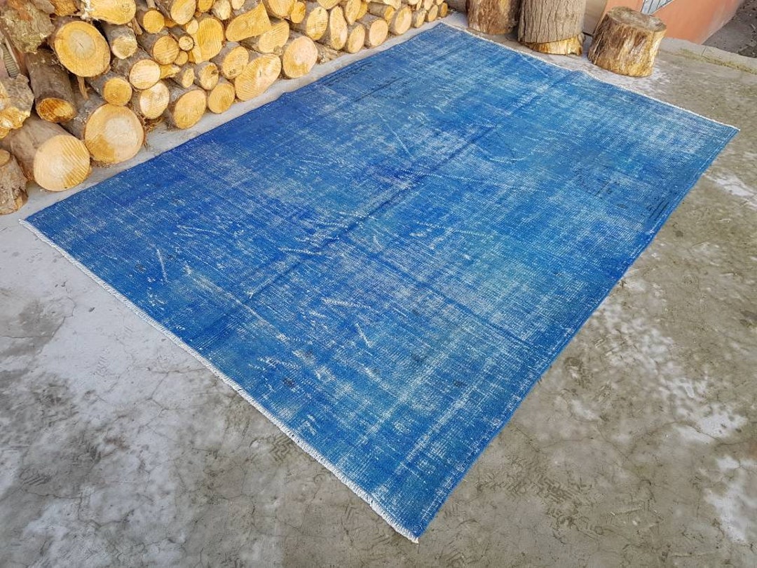 Overdyed Vintage Blue Rug, Room Decoration, 6x8 Blue Living Room Rug