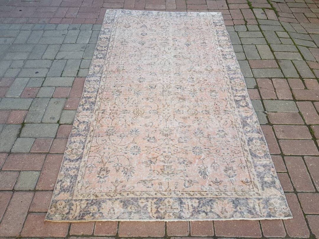 Muted Oushak Rug, Pink Vintage Rug, Authentic Turkish Rug, 3.5x6.2 Ft