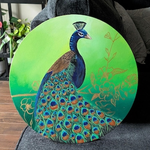 Pavo real majestuoso – Pintura acrílica original de vida silvestre sobre lienzo / Pavo real
