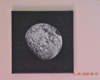 Moon and Stars Canvas Wall Art | Night Sky Painting | Celestial Home Decor