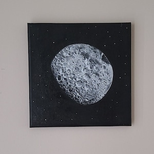 Moon and Stars Canvas Wall Art | Night Sky Painting | Celestial Home Decor