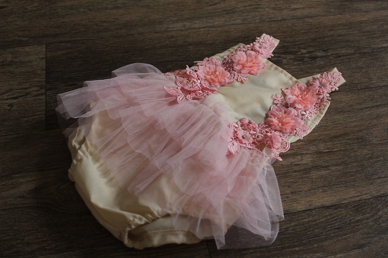 floral romper sitter props sitter floral outfit beige photo prop sitter romper and tieback- baby girl photography Prop crown