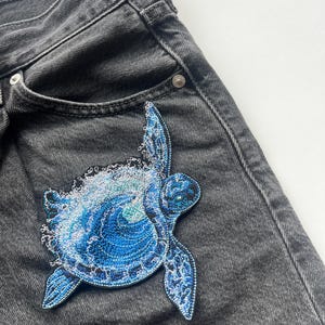 Sea Turtle Embroidered Patch: Iron On Applique, Ocean Creature Badge
