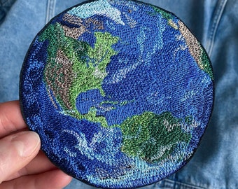 Earth iron on globe patch space patch planet embroidered map sew on applique green peace badge