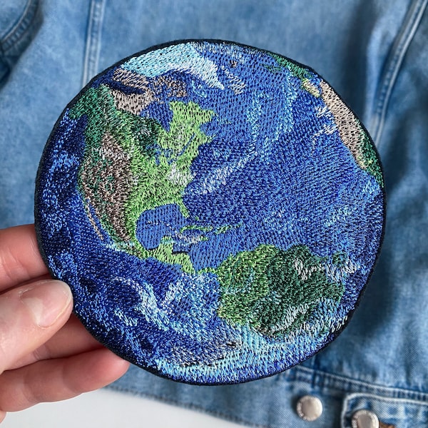 Earth iron on globe patch space patch planet embroidered map sew on applique green peace badge