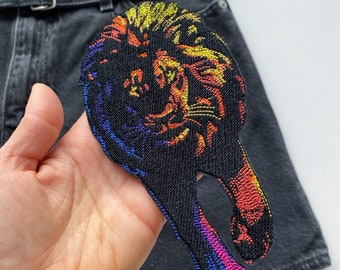 Embroidered iron on lion patch, Colorful clothing decor