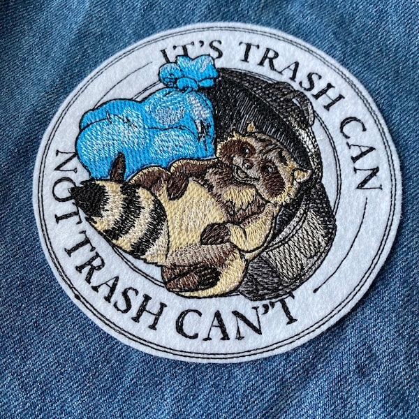 Trach can raccoon patch, Embroidered large jacket badge