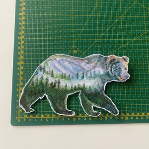 Polar bear patch, Nature forest mountains hiking patch, Iron on arctic animal patch, White bear applique, In the woods badge, embroidered image 4