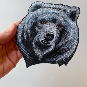 Black bear embroidered iron on patch, Grizzly back badge for jackets, vests, bags image 4