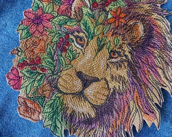 Floral Lion Patch: Jungle Animal Sew-On Applique