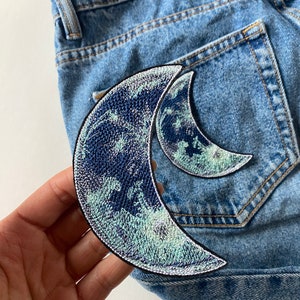 Minimalist Moon Iron On Patch: Celestial Jacket, Backpack Applique