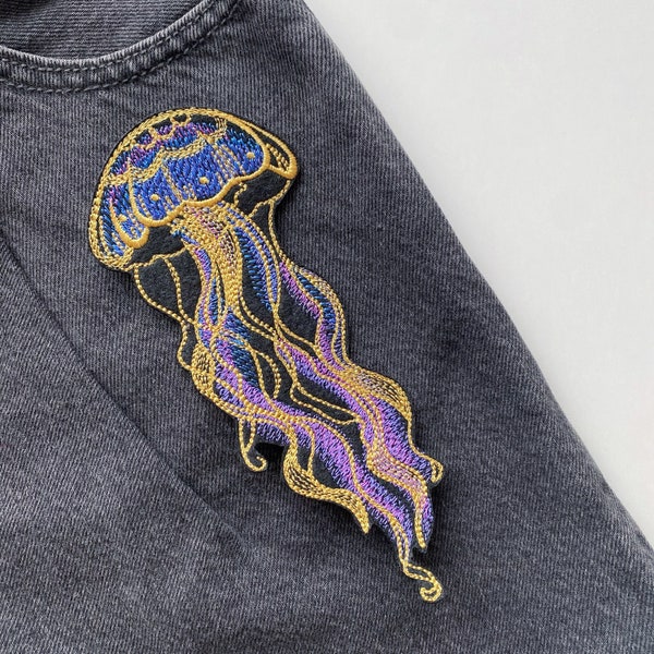 Gestickter Quallen Aufnäher, Medusa Abzeichen, Nachhaltige Kleidung Dekor