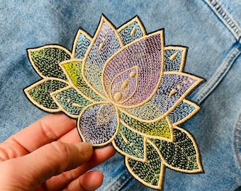 Large lotus mandala flower patch, Art applique, Clothing embellishment, patch iron on geometric