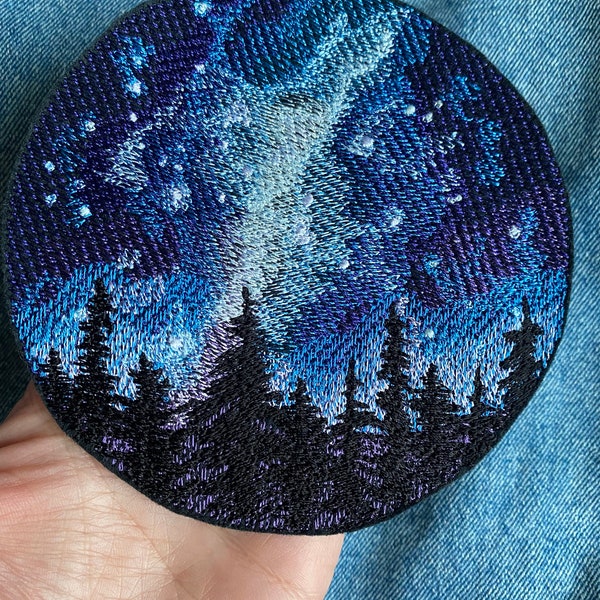 Nature patch, Galaxy patch, Starry night sky iron on patch, Tree patch, Night in the woods patch, Space planets badge, milky way badge